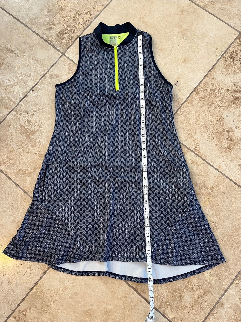 Sleeveless Navy Chevron Golf Dress with Neon Zip M - Picture 8 of 8